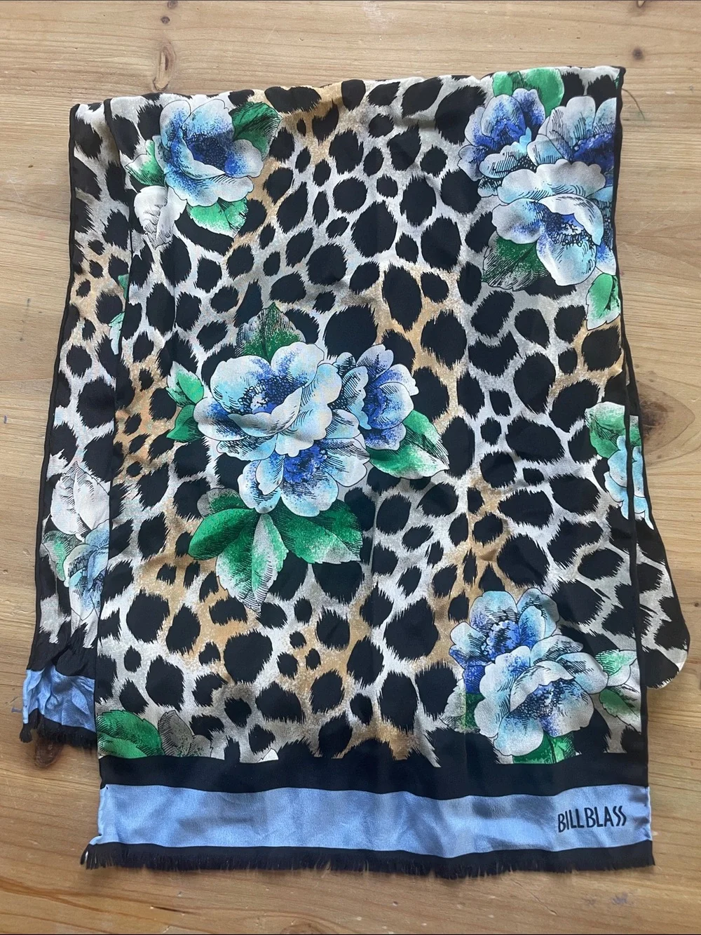Bill Blass Vintage Women’s Floral Leopard Print Silky Scarf